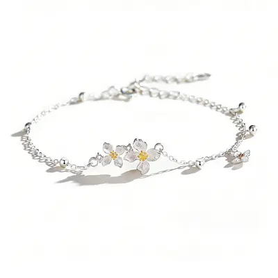 Gardenie-Blüten-Armband Damen, Silber, Waldstil