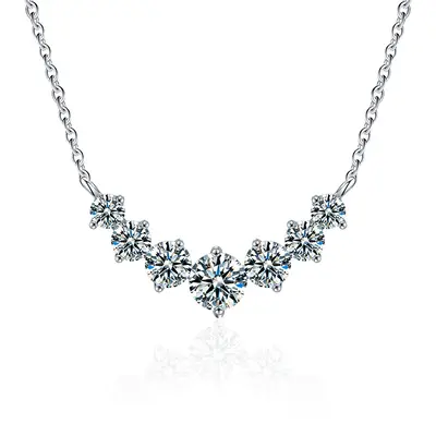 925 Silver Moissanite Necklace, Seven Princess Design, Clavicle Chain
