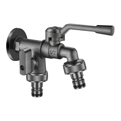Thickened Outdoor Water Tap, Dual Outlet with Quick-Open Control, Washing Machine Compatib