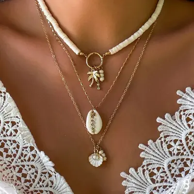 Personalized Soft Clay Pendant Necklace, Coconut Tree, Starfish and Flower Design - 13