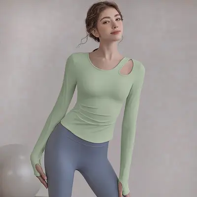 Women's Long Sleeve Yoga Top with Bra Pads - 9