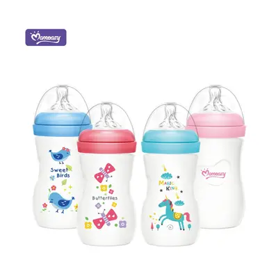Momeasy производитель прямые поставки детская бутылочка для кормления из PP с широким горлышком в форме сердца, имитация грудного вскармливания, антиколиковая бутылочка для кормления
