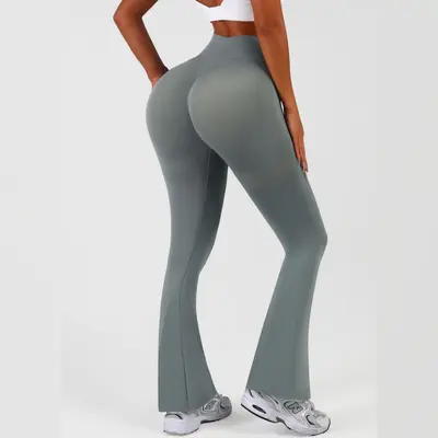 High-Waisted Solid Yoga Leggings, Slim Fit with Micro Flare, Quick-Dry - 5