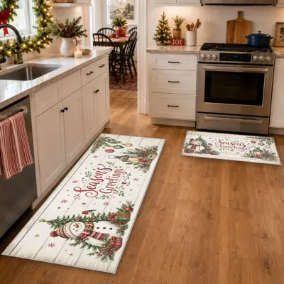 Christmas Floor Mat Two-Piece Set, Absorbent and Waterproof for Kitchen and Bathroom - 8