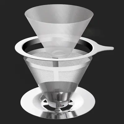 Stainless steel pour-over coffee filter, paperless