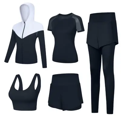 Women's Five-Piece Sports Suit Set, Breathable, Quick-Drying - 8