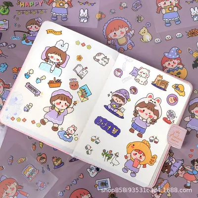 200 Adet Sevimli Karikatür El Defteri Sticker Seti, Su Geçirmez