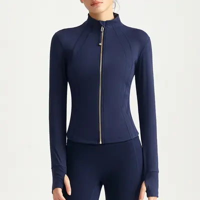 Women's Full-Zip Slim Fit Yoga Jacket with Stand-Up Collar and Long Sleeves - 10