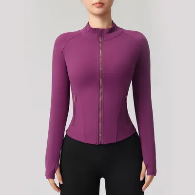 Long-Sleeve Yoga Jacket with Rose Gold Zipper - 9