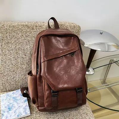 Soft Leather Retro Backpack with Water-Resistant Laptop Compartment - 12