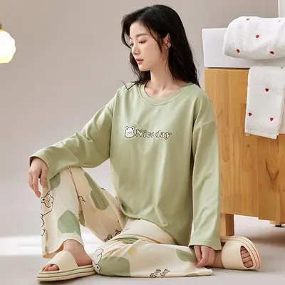 Women's 100% Cotton Pajama Set for Autumn and Winter