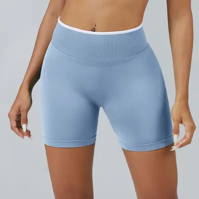 Renk bloklu dikişsiz yoga şortu, şeftali kalça etkili spor şort - 9