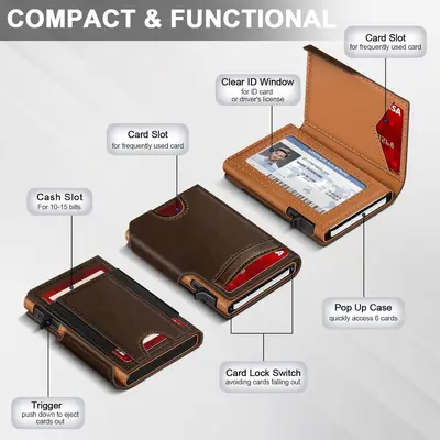 RFID korumalı erkek cüzdan, çok kartlıklı, otomatik açılır PU