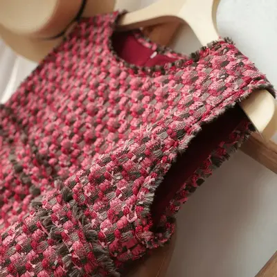 Elegant Premium Tweed Dress with Fringed Trim