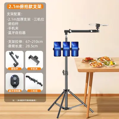 Floor Tripod with Overhead Phone Mount, Portable Vlog Selfie Stick with Fill Light - 11