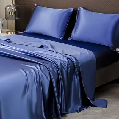 Satin-Bettlaken-Set, vierteilig, Imitations-Seide - 7