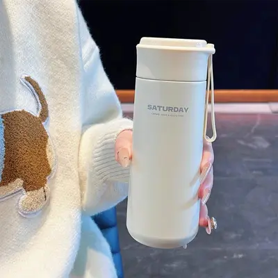 Smart thermal mug with built-in tea strainer, portable