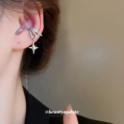 Zircon Star Minimalist Non-Pierced Ear Cuff Asymmetric Ear Bone Clip Earring