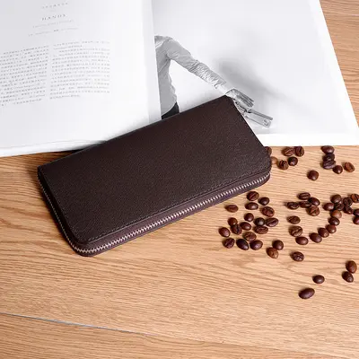 Men's Mid-Length Wallet, Split Leather, Zipper Clutch - 7