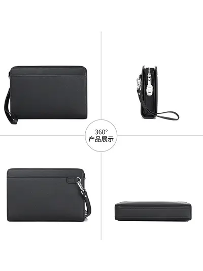 Men's Clutch Bag, Large Capacity Full-Grain Cowhide Leather - 5