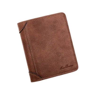 Erkek Kısa Cüzdan, Retro Çok Kartlıklı Dikey Üç Katlı Deri Model - 5
