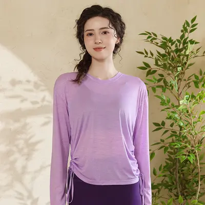 Kadın yoga üst, uzun kollu, yuvarlak yaka, açık hava koşu, pilates - 11