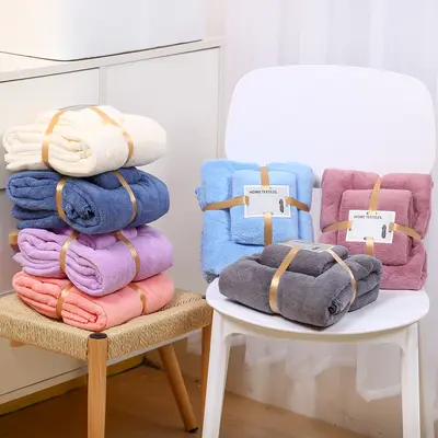 Mercan kadife banyo havlısu seti, yumuşak ve emici - 3