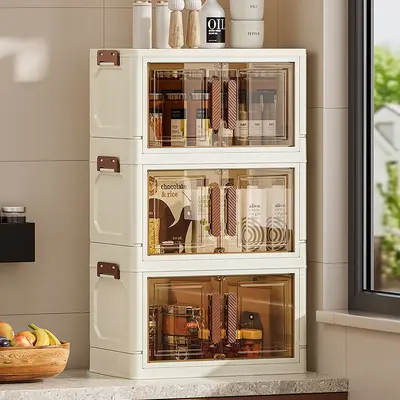 Folding storage cabinet with wheels, cosmetics organizer