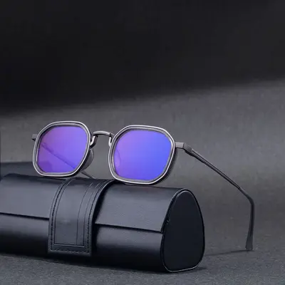 Square Frame Retro Men's Sunglasses with Spring Hinges and UV Protection - 3