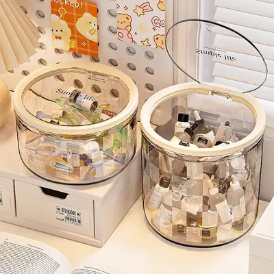 Desktop storage box, cosmetics, transparent with lid - 12