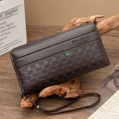 Erkek Uzun Clutch Cüzdan, Büyük Hacimli, Kabartmalı, Fermuarlı - 9