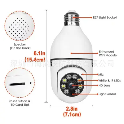 Sınır ötesi popüler kablosuz WiFi ampul gözetim kamerası 360 derece panoramik yüksek çözünürlüklü ampul tipi kamera