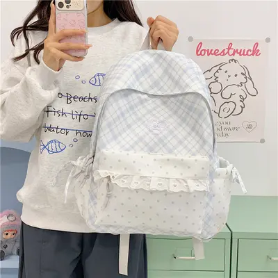 Japanese-Style Schoolbag for Girls, Junior High, Plaid Backpack - 2