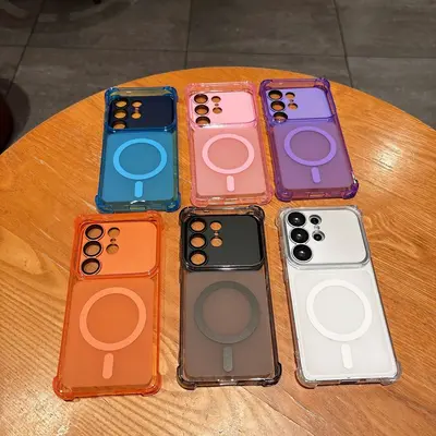 Samsung S26 Ultra ve S25 Ultra için dört köşeli manyetik telefon kılıfı, şeffaf