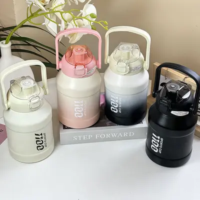 316 Paslanmaz Çelik Termos Su Bardağı 1 Litre Pipetli Soğuk Tutan Taşınabilir Spor Şişesi - 4