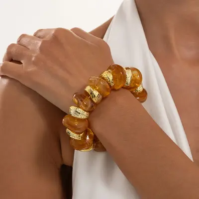 Resin Bracelet with Gradient Colours and Retro Hammered CCB Spacer Beads - 9