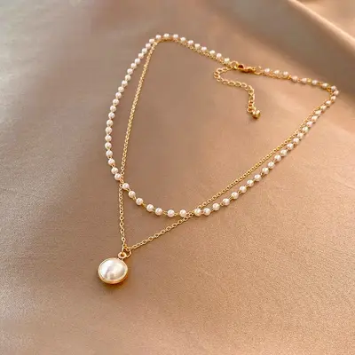 French designer double-layer pearl necklace
