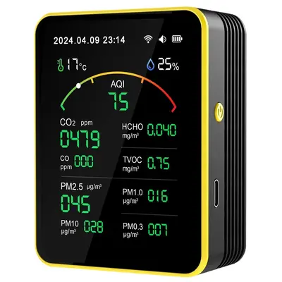Carbon dioxide detector, formaldehyde, CO, temperature, humidity, PM2.5, TVOC multi-parameter monitoring, air quality detection