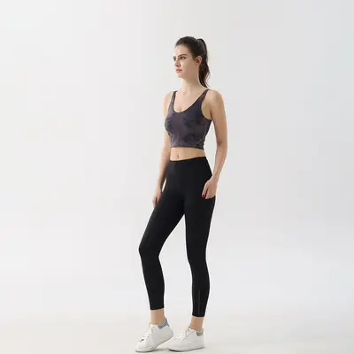 Yoga pantolonu kırpılmış pantolon naylon çift taraflı fırçalanmış bel çok cepli tayt çıplak hissi veren bisiklet gece koşusu çabuk kuruyan pantolon