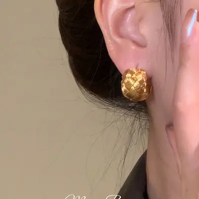 Gold Wire Textured Ear Clip, Handwoven Design