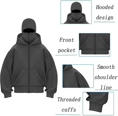 Men's Double-Hood Zip Hoodie Jacket, Autumn