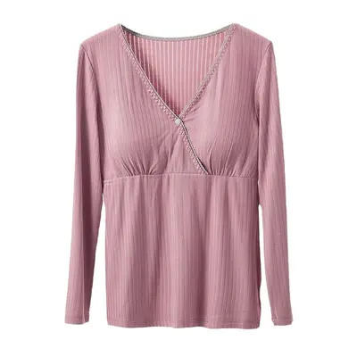 Long Sleeve Cross-Front Nursing Top, Postpartum Home Wear - 5