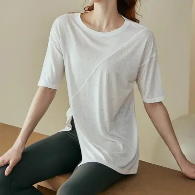 瑜伽服女夏短袖普拉提专业训练健身上衣罩衫宽松跑步专业运动T恤