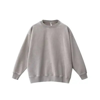 400 g Ripped Crew Neck Sweatshirt, Plus Size, Retro Washed - 11