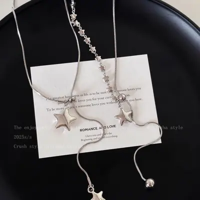 Star necklace, long length, adjustable, sweater chain - 5