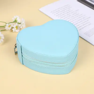 Heart-shaped products travel jewelry necklace earring ring green storage box zipper bag jewelry box storage box ready for sale - 10