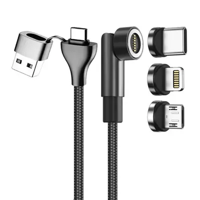 540 derece döner manyetik PD veri kablosu, 3'ü 1 arada, USB'den Type-C'ye