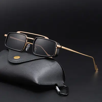 Retro Metal Square Sunglasses, Thick Rim, Unisex - 2