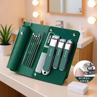 Edelstahl Nagelschneidset mit Ledertasche, 15-teilig