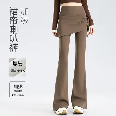 Damen-Schlaghose mit Samtfutter, hohe Taille, warm - 10